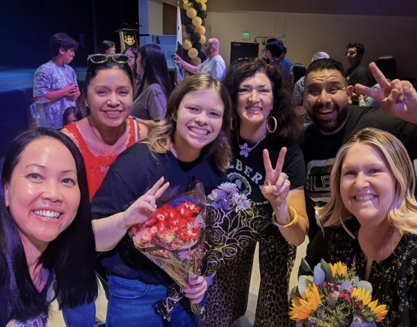Soapbox Speech post-show celebration!
L-R Ms. Thai, Mrs. Arvizu, Chloe Weibelt, Ms. Frese, Mr. Lara, and Chloe's mom.